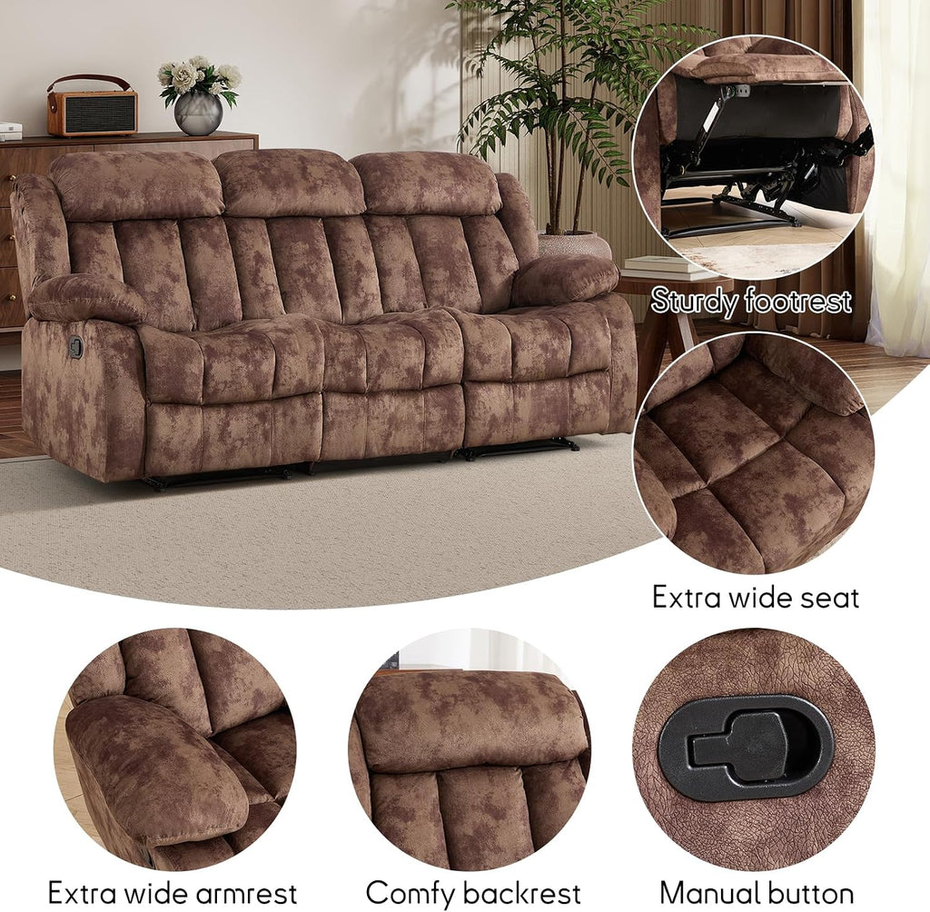 EBELLO Manual Reclining Sofa Set, Classic Recliner Sofa with Overstuffed Arms and Backrest, Include 1 Recliner Chair and 1 3-Seat Couch, Dark Brown