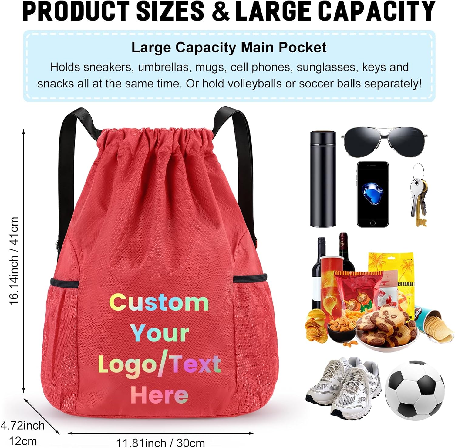 Fyore 50 Pack Personalized Drawstring Bags with Logo Text Bulk Custom Oxford Fabric Large Capacity Drawstring Backpack 11.81x4.72x16.14 in