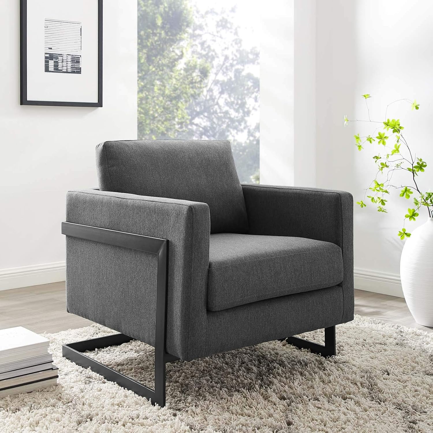 Posse Upholstered Fabric Accent Chair in Black Charcoal