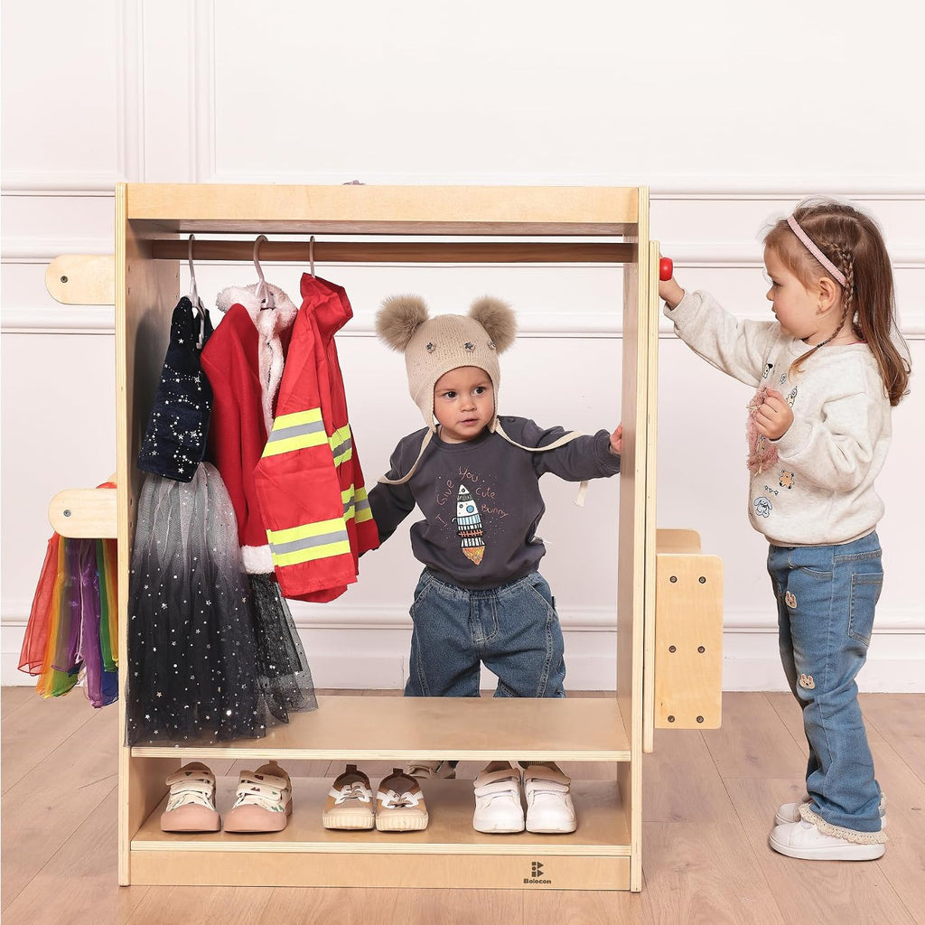 Kids Dress Up Center Girls/Boys Pretend Play Closet, Clothes Rack with Organizer Mirror Set, Cubbies for Costume,Toddler Montessori Furniture, Wardrobe for Daycare//Preschool (Standard)