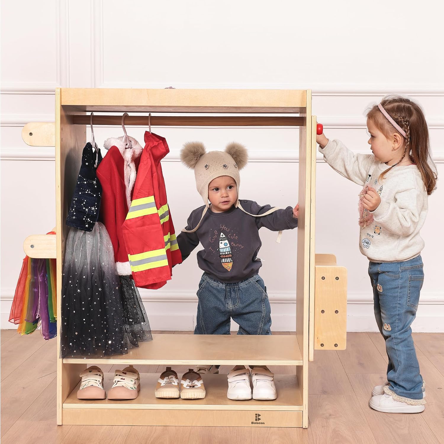Kids Dress Up Center Girls/Boys Pretend Play Closet, Clothes Rack with Organizer Mirror Set, Cubbies for Costume,Toddler Montessori Furniture, Wardrobe for Daycare//Preschool (Standard)