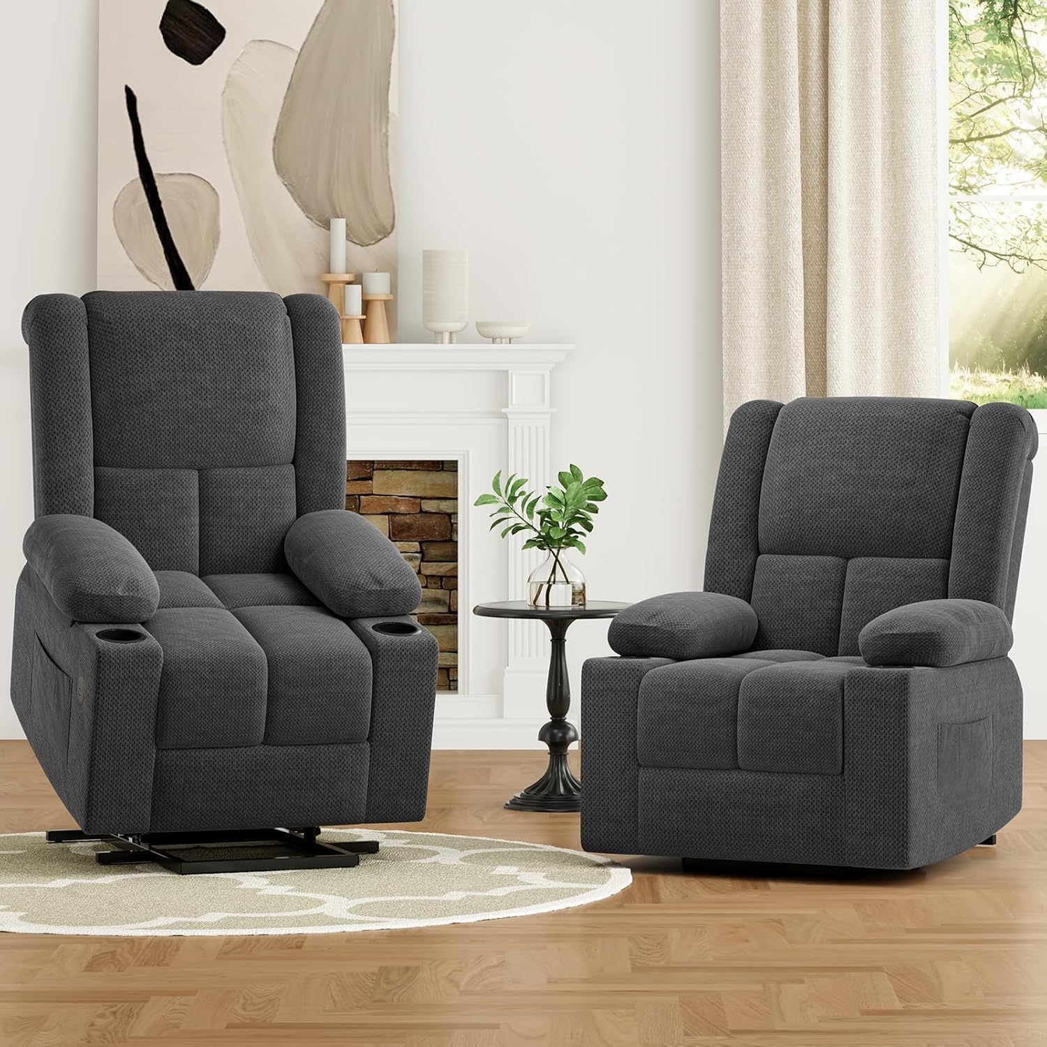 Small-Size Lift Chair for Elderly, Recliner Chair with Massage & Heat, Electric Lift Recliner Chair for Living Room with Side Pocket, USB & Type-C Charge Port, Grey