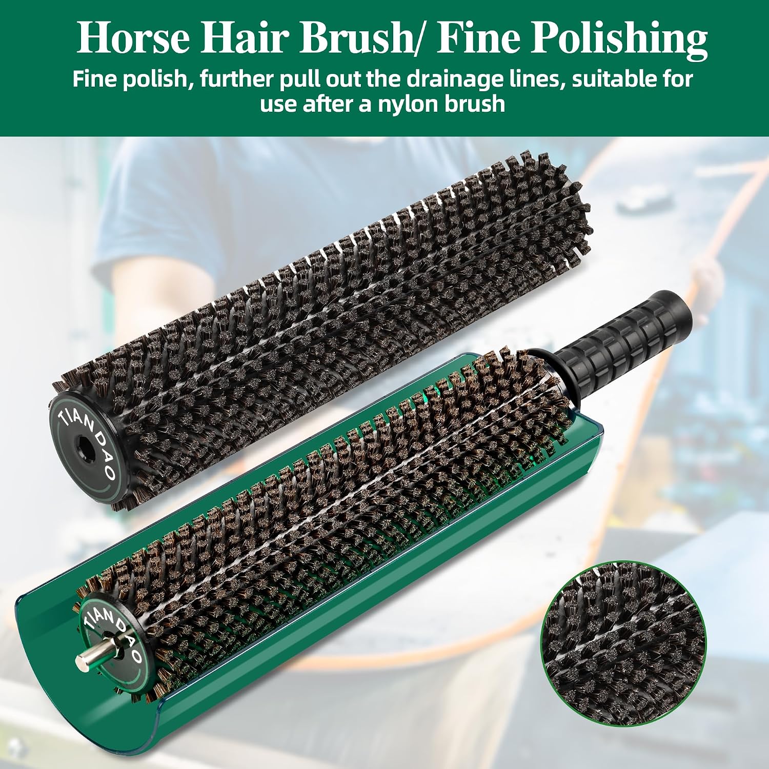 Ski Snowboard Roto Brush Kit with Quick-Change Axle 2 Professional Brushes: Horsehair, Nylon for Waxing (290mm Length)