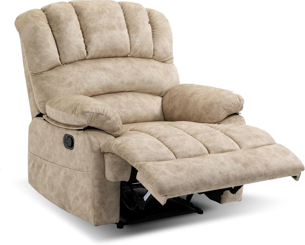 Manual Recliner Chair for Living Room, Single Sofa Recliners for Adults 350LBS, Heavy Duty Reclining Max 155 Degrees, Fabric Beige