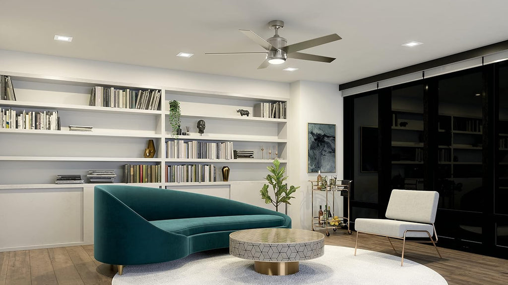 Kichler Brahm 56 in LED Ceiling Fan with Light, 5 Blade Modern Indoor Fan with Etched Cased Opal Glass in Brushed Stainless Steel, Reversible Silver and Walnut Blades, 300044BSS