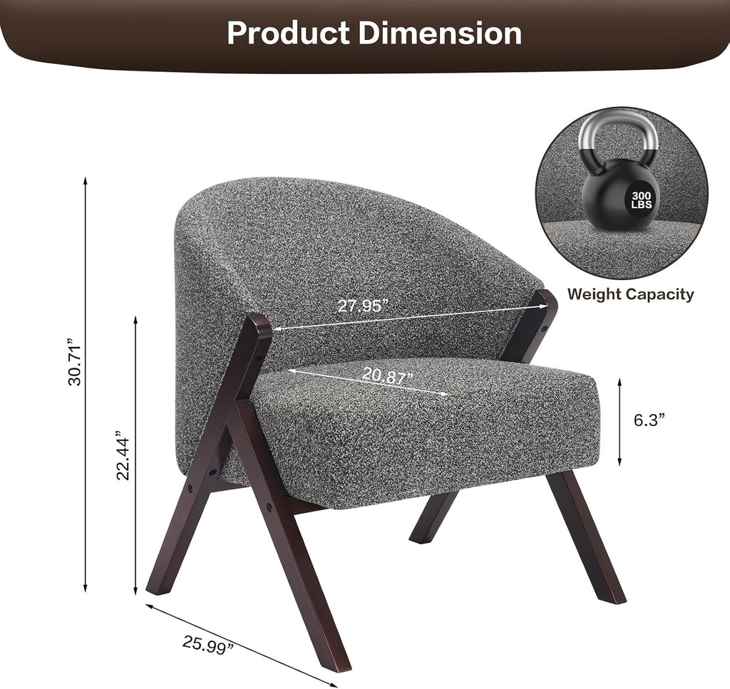 Garvee Accent Chair Mid Century Modern Chair Linen Fabric Living Room Chairs with Wood Frame Comfy Upholstered Reading Side Chair Easy Assembly for Bedroom