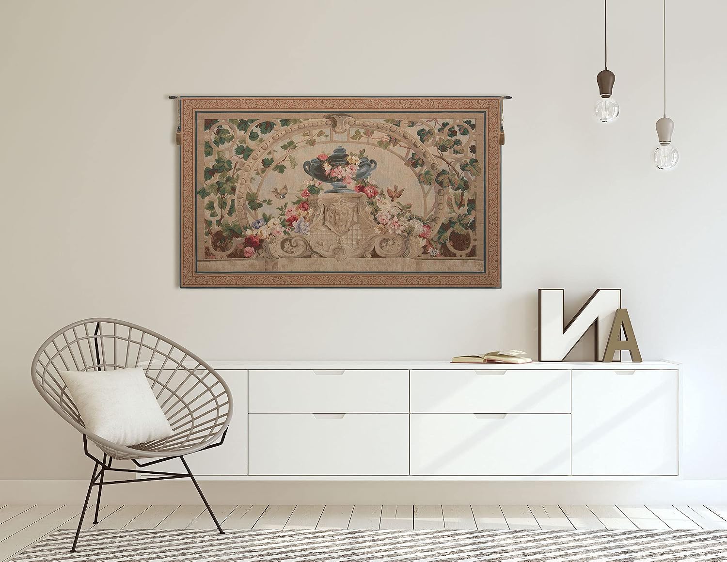C Charlotte Home Furnishings Inc Beauvais Green Leaves French Tapestry Wall Hanging | Viscose Cotton and Polyester Blend Wall Art | 33 in. x 54 in | Home Decor Accents