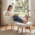 White Sherpa Accent Chair with Ottoman ，Modern Reading Chairs with Ottoman Set, Comfy Fuzzy Armchair Living Room Chair Lounge Chair with Wood Legs for Small Spaces Bedroom Apartment