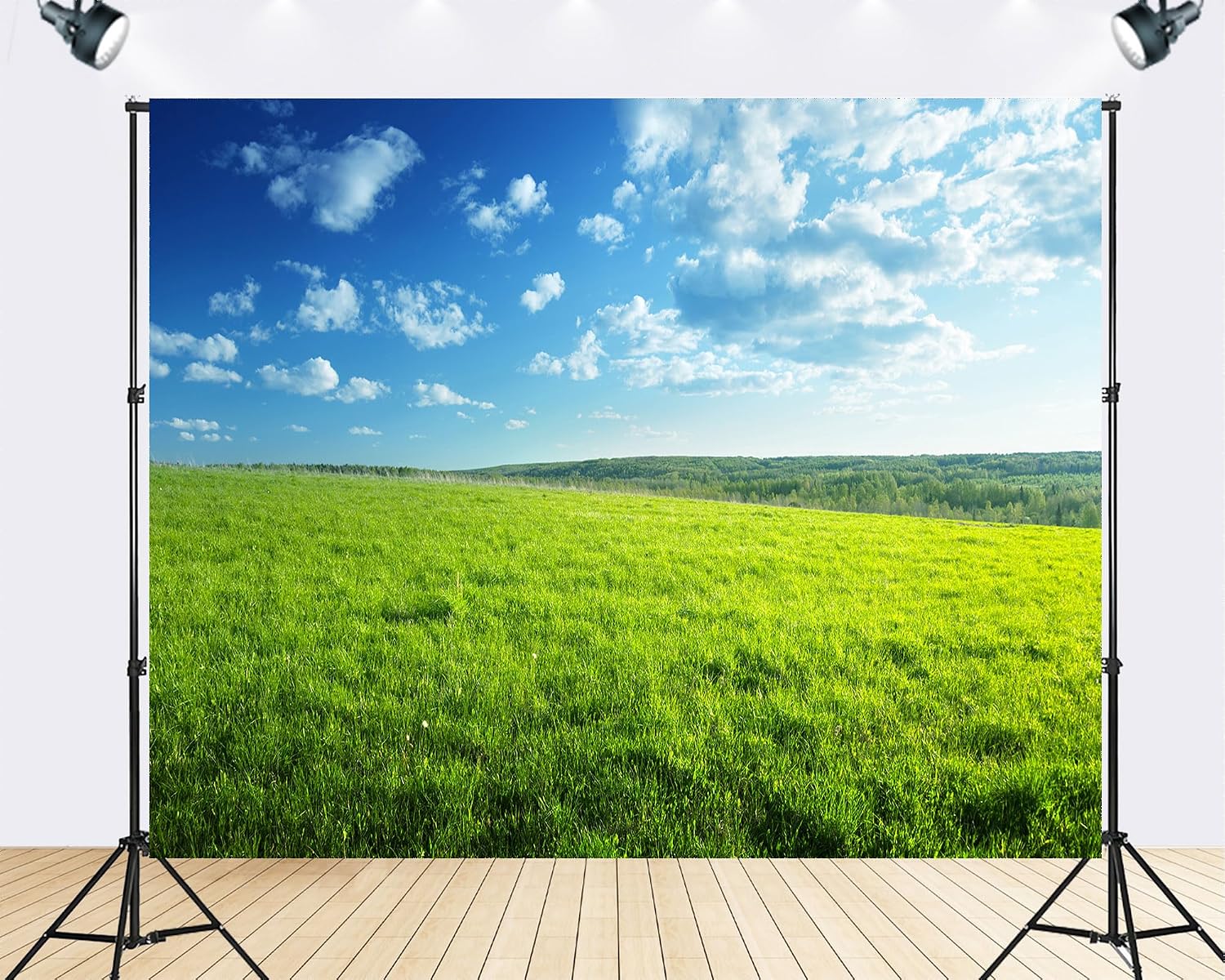 Trykid 20x10ft Bright Green Plain Cloud Backdrop Vast Meadow Clear Sky Photography Background Outdoor Camping Nature Tour Tapestry Party Decoration Photo Studio Prop Fabric
