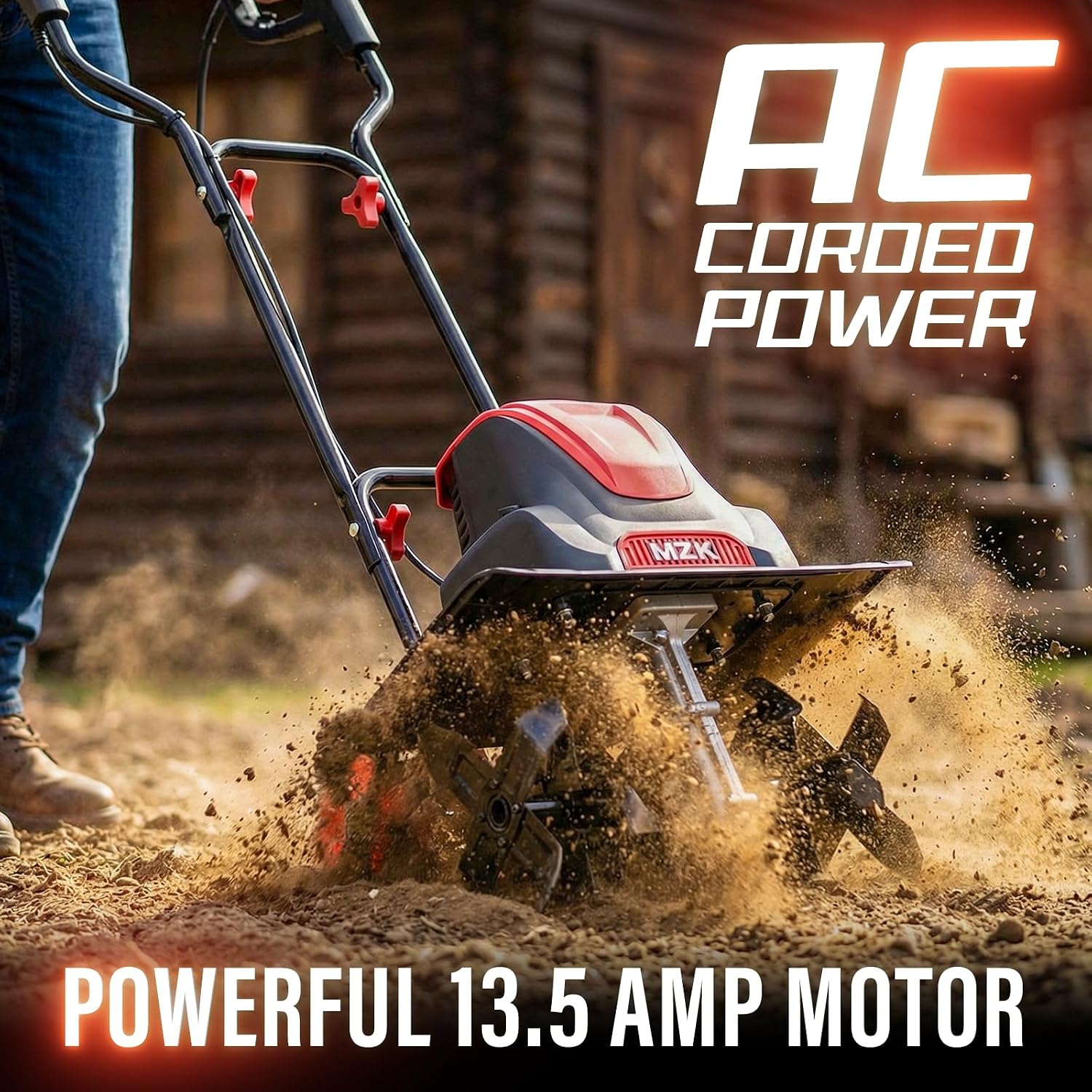 MZK 16-Inch 13.5-Amp Corded Electric Tiller/Cultivator, 8-inch tillling Depth with Adjustable Wheels, Foldable Electric Rototiller for Lawn/Yard/Garden Soil Digging,TC16A08