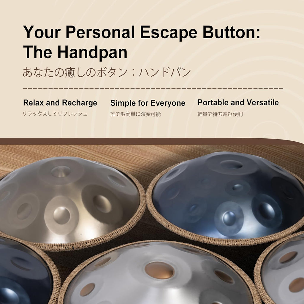 Handpan Drum - 22-Inch 9-Note D Kurd 440Hz - Hand Tuning Handpan - Includes Soft Bag, Mallets, Stand, Note Stickers, Cleaning Cloth - Artist Performance Video