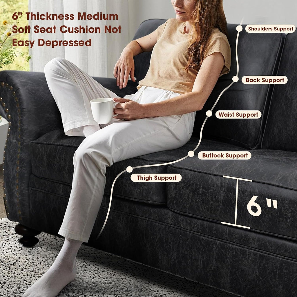 Couchus Living Room Furniture Sets,Sofa Sets and Couch Sets for Living Room,Mid-Century Vintage Sofa Couches with Rivet Design (Grey, 2 Loveseat+3 Seater)