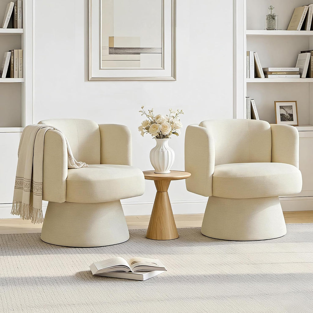 Swivel Barrel Chair Set of 2,360° Accent Chairs with Round Backrest,Upholstered Lounge Chair for Vanity,Living Room,Bedroom,Reading Nook,Sand