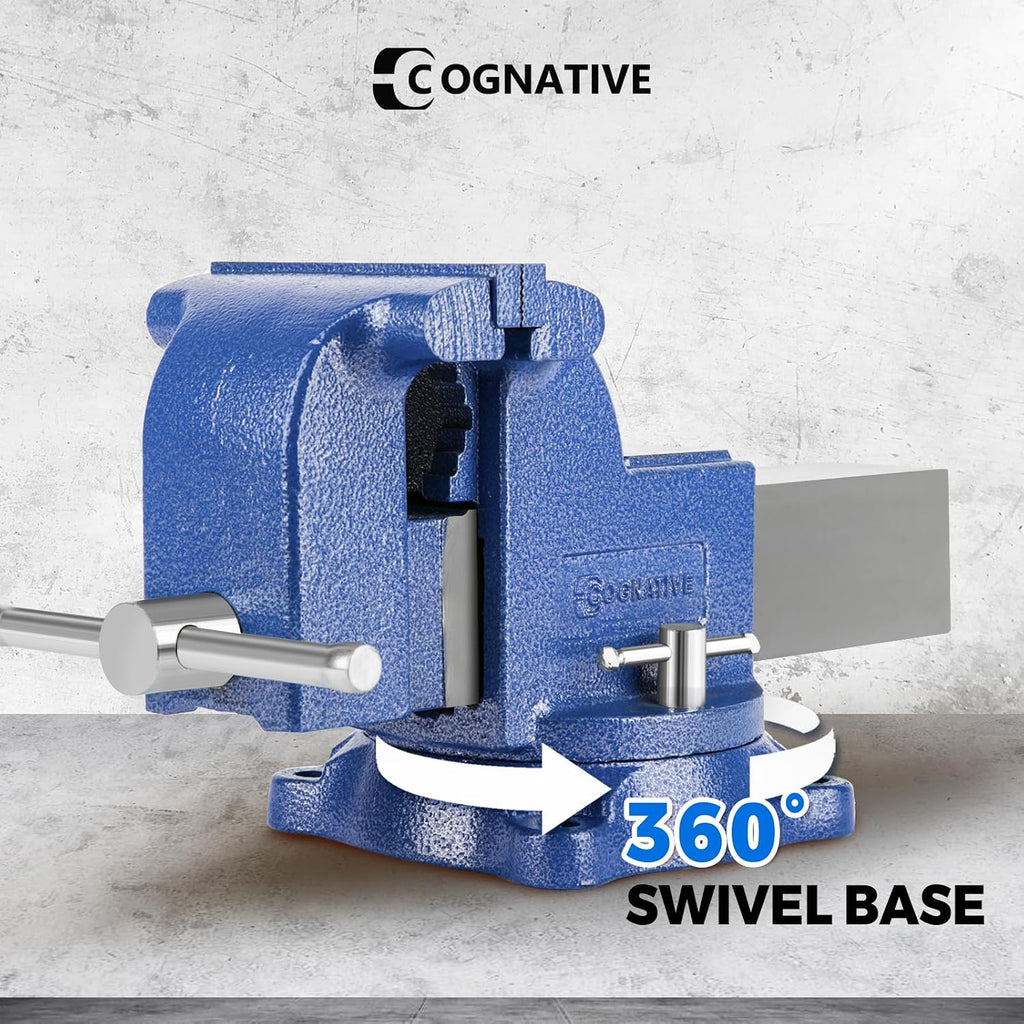 6' Heavy-Duty Bench Vise 13200LBS Stronger Clamping Force Ductile Iron Bench Vise 6 Inch 360° Swivel Bench Vice with Anvil Blue, Include Mini Bench Vice Clamp