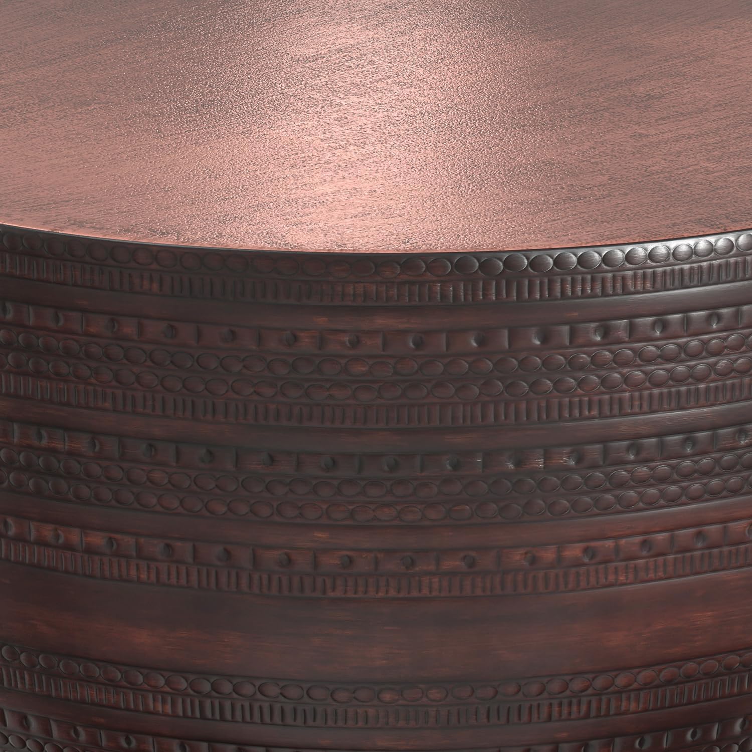 SIMPLIHOME Johnsen Metal Coffee Table - 30 inch Wide Solid Metal Round Drum Accent Table in Bronze, Boho Coffee Table for Living Room or Bedroom with Decorative Textured Design, Assembled