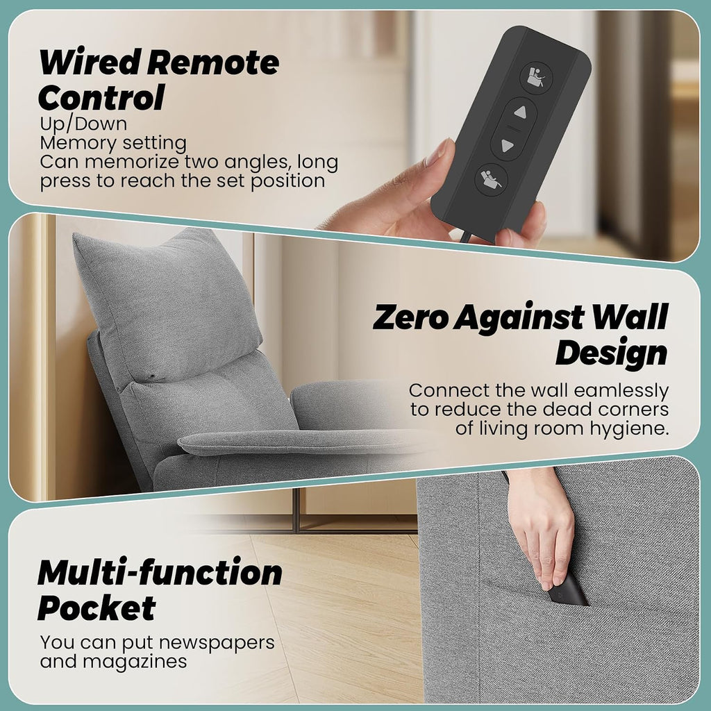 GarveeHome Elertric Recliner Chair with Massage and Heat, Adjustable Single Recliners Sofa with Remote Control Home Theater Seating &Armchair for Living Room/Office (Fabric, Grey)