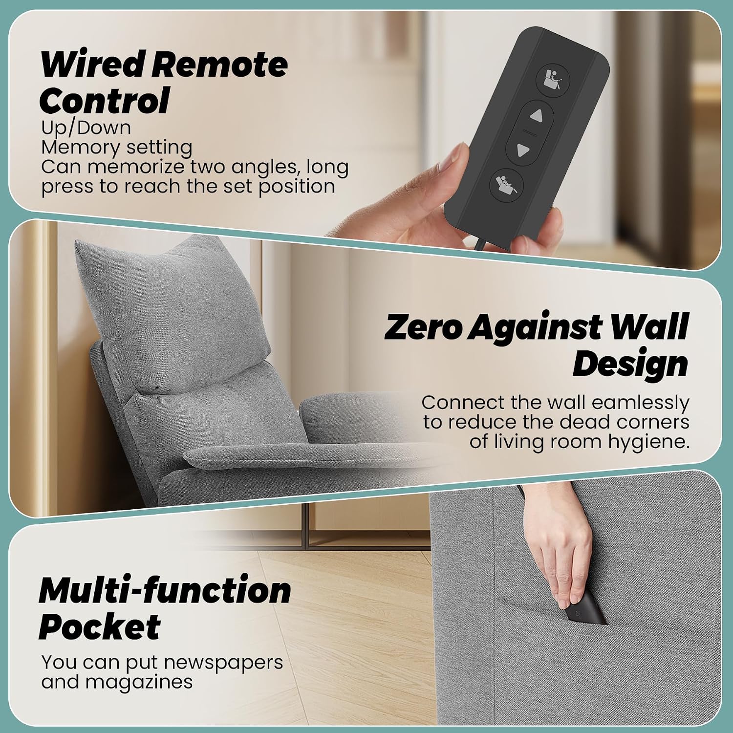 GarveeHome Elertric Recliner Chair with Massage and Heat, Adjustable Single Recliners Sofa with Remote Control Home Theater Seating &Armchair for Living Room/Office (Fabric, Grey)