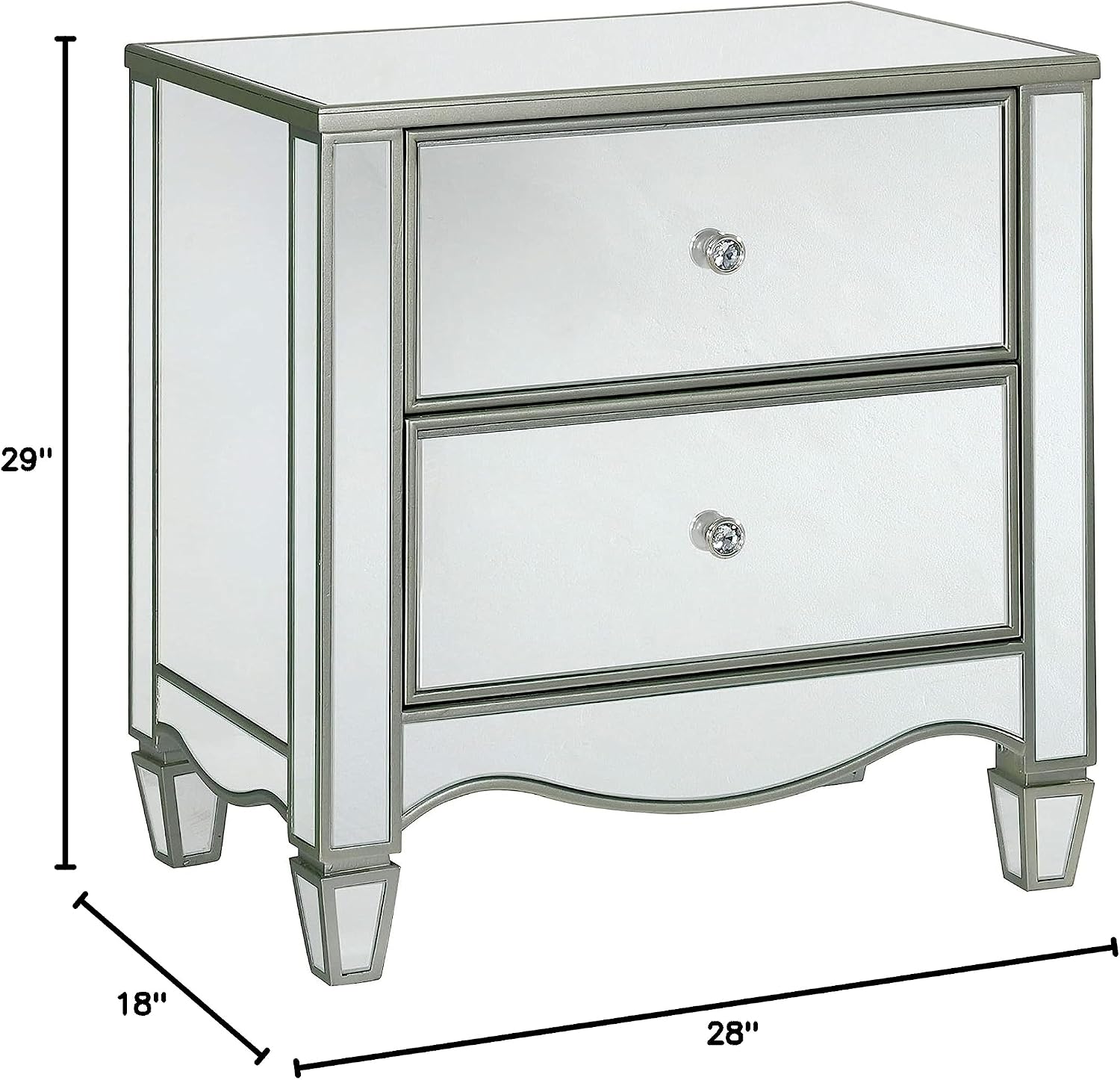 HOMES: Inside + Out Bowne Glam 2-Drawer Wood 28 in. Nightstand, Bedside Table with USB Port for Bedroom, Silver