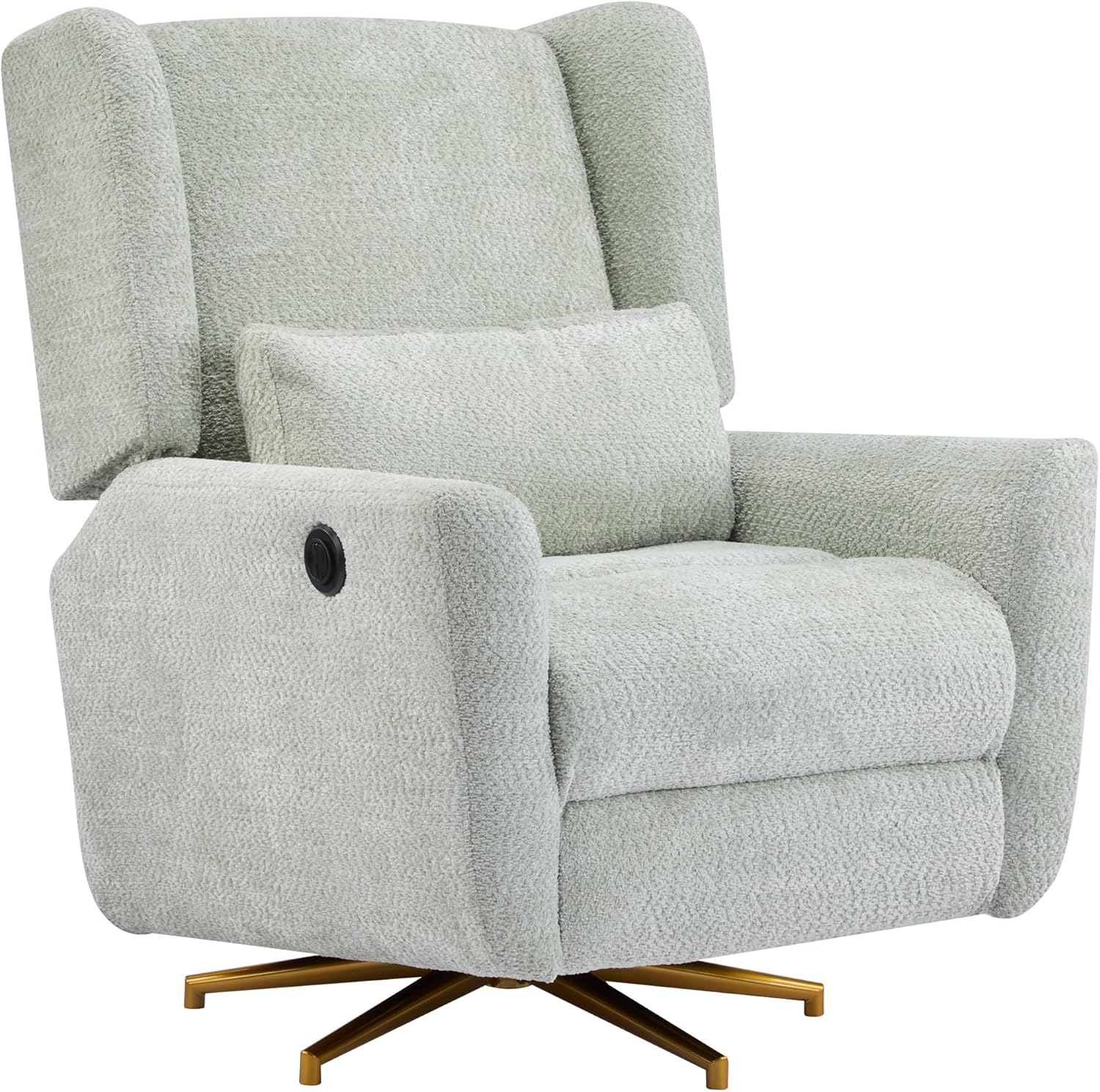 Christopher Knight Home Dolia Boucle Upholstered 360° Swivel Chair, Push-Back Power Recliner Chair, Iron Recliner Sofa with Rotation, Living Room Lounge Sofa, Adjustable Backrest, Gold+Light Green