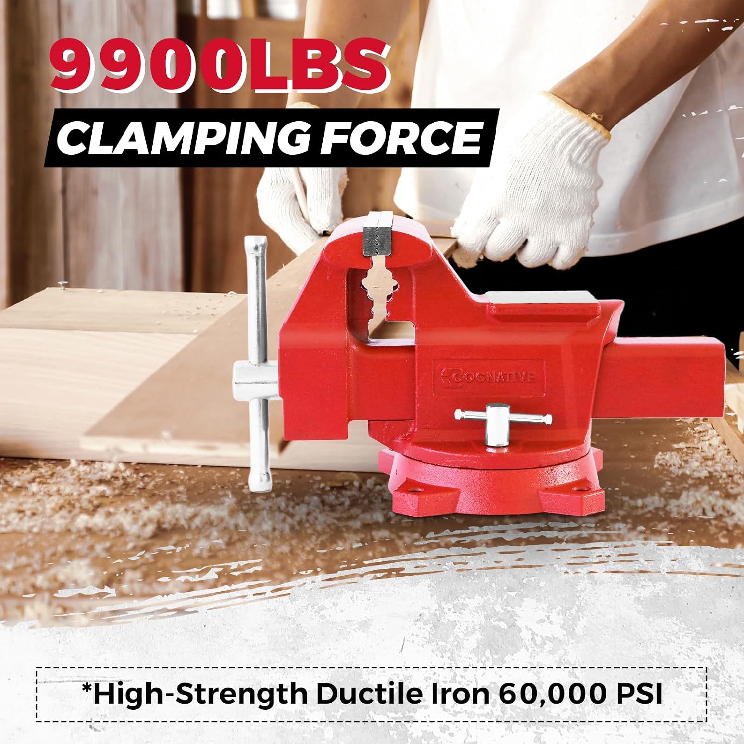 8' Heavy-Duty Bench Vise Ductile Iron Bench Vise with Strong 9900lbs Clamping Force 360° Swivel Bench Vice with Anvil, Red
