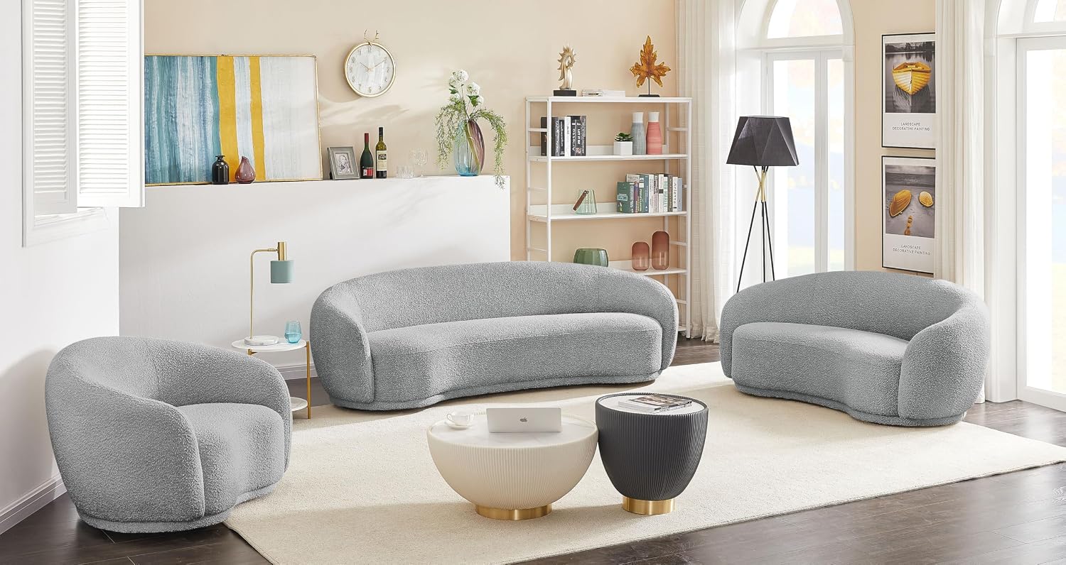 Meridian Furniture 693Grey-C Hyde Collection Modern | Contemporary Boucle Fabric Upholstered Accent Chair with Rounded Back, Grey, 42' W x 38' D x 27.5' H