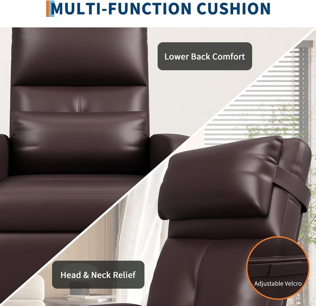 Power Recliner Chair, Electric Recliner with Memory Function & USB Port, Overstuffed PU Leather Living Room Chair with Side Pockets, Ergonomic Home Theater Seating Brown