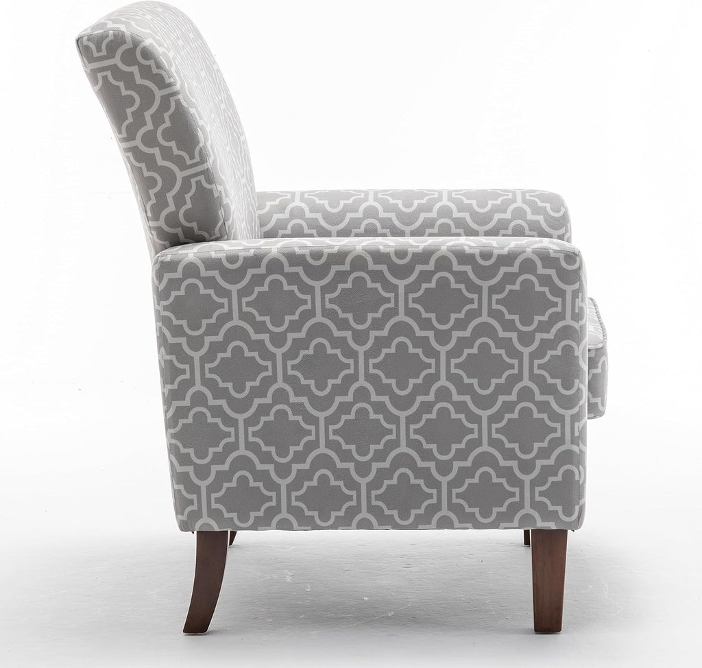Container Furniture Direct Contemporary Accent Arm Chair with Birch Wood Frame and Velvet Upholstery, Armchair for Office and Living Room Decor, Removable Cushions, 03 Printed Fabric