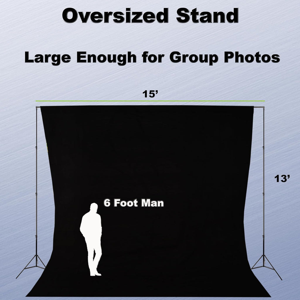 Ravelli ABSL Heavy Duty Photo Video Backdrop Stand Extra Large at 13' Tall and 15' Wide Also can be Dual Air Cushioned 13' Light Stands or use for Banner, Balloon Arch, Projector Screen, Room Divider