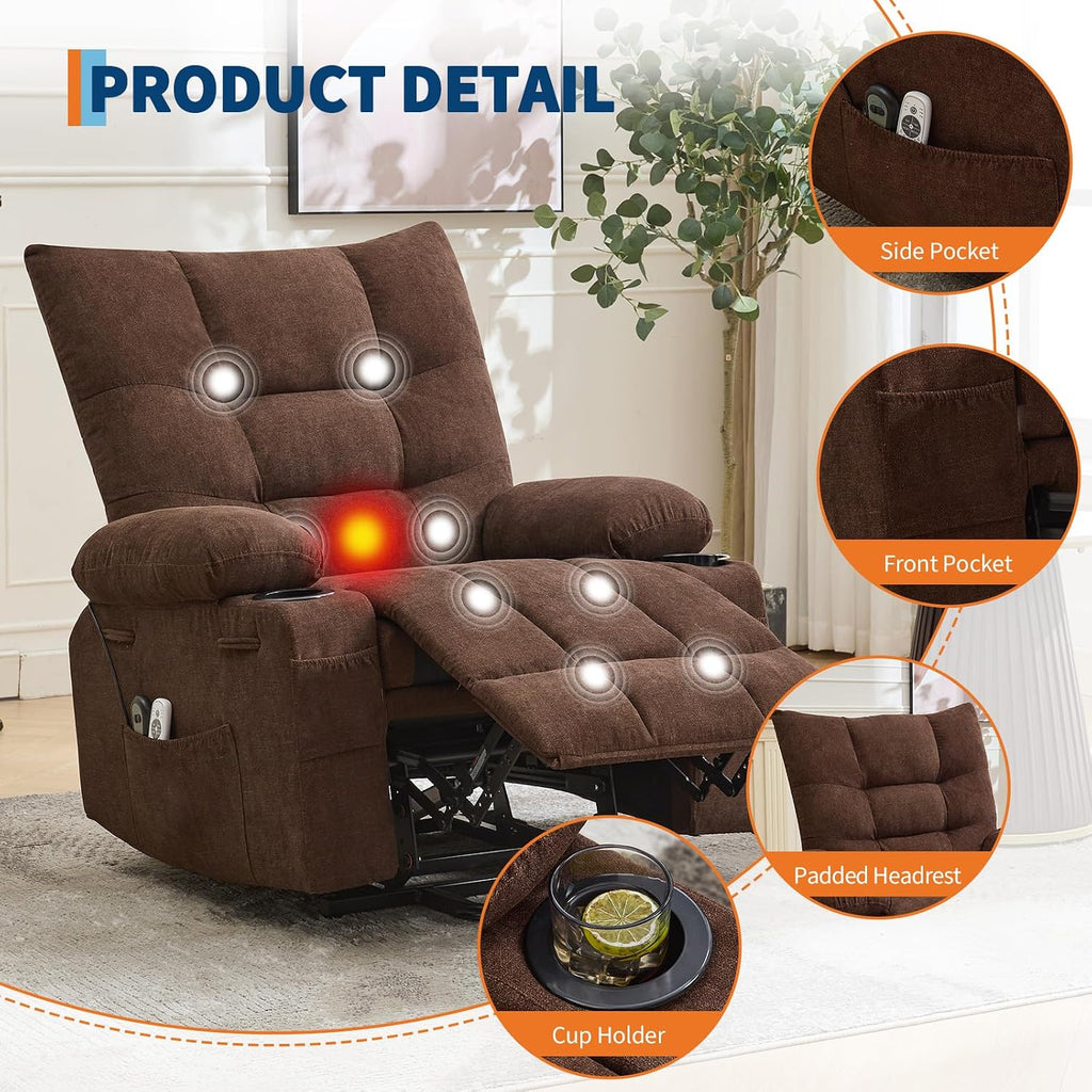 Power Lift Recliner Chair for Elderly - Electric Massage & Heat Recliner with 45° Assist Stand, Living Room Sofa for Small Space Furniture, Swivel Rocker with Cup Holders, Reclining Lounge for Adults