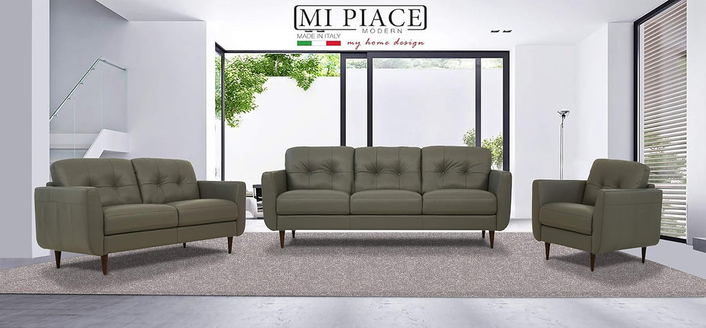 Acme Radwan Tufted Leather Sofa in Pesto Green