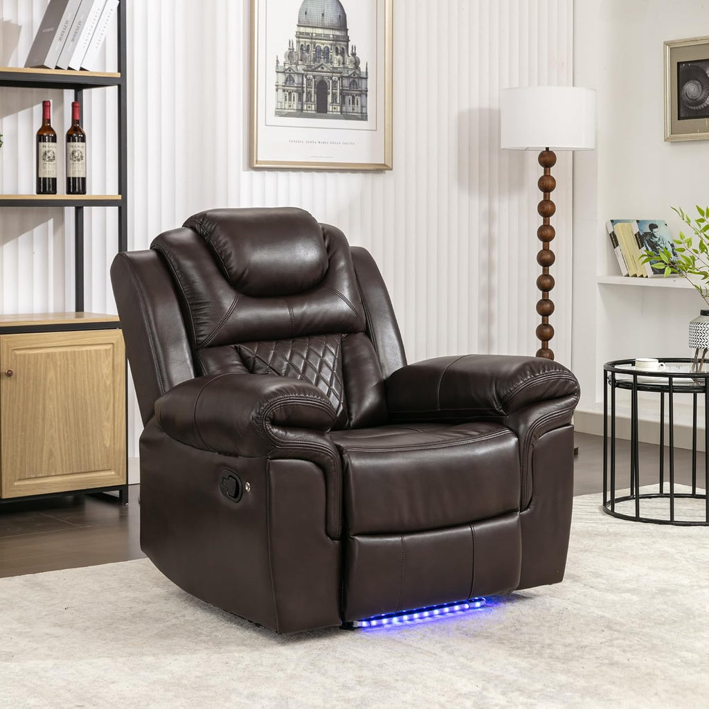 ERYE Manual Recliner Chair with LED Light Strip for Living Room, Bedroom, Manual Reclining Home Theater Seating Armchair, Faux Leather Tufted