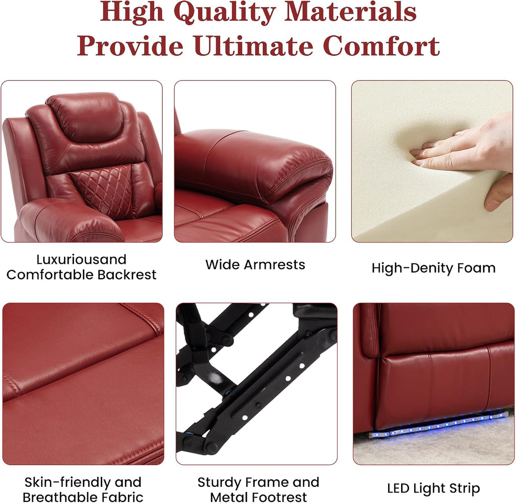 Merax Recliner Chairs Home Theater Seating with LED Light Strip for Living Room Bedroom, Faux Leather