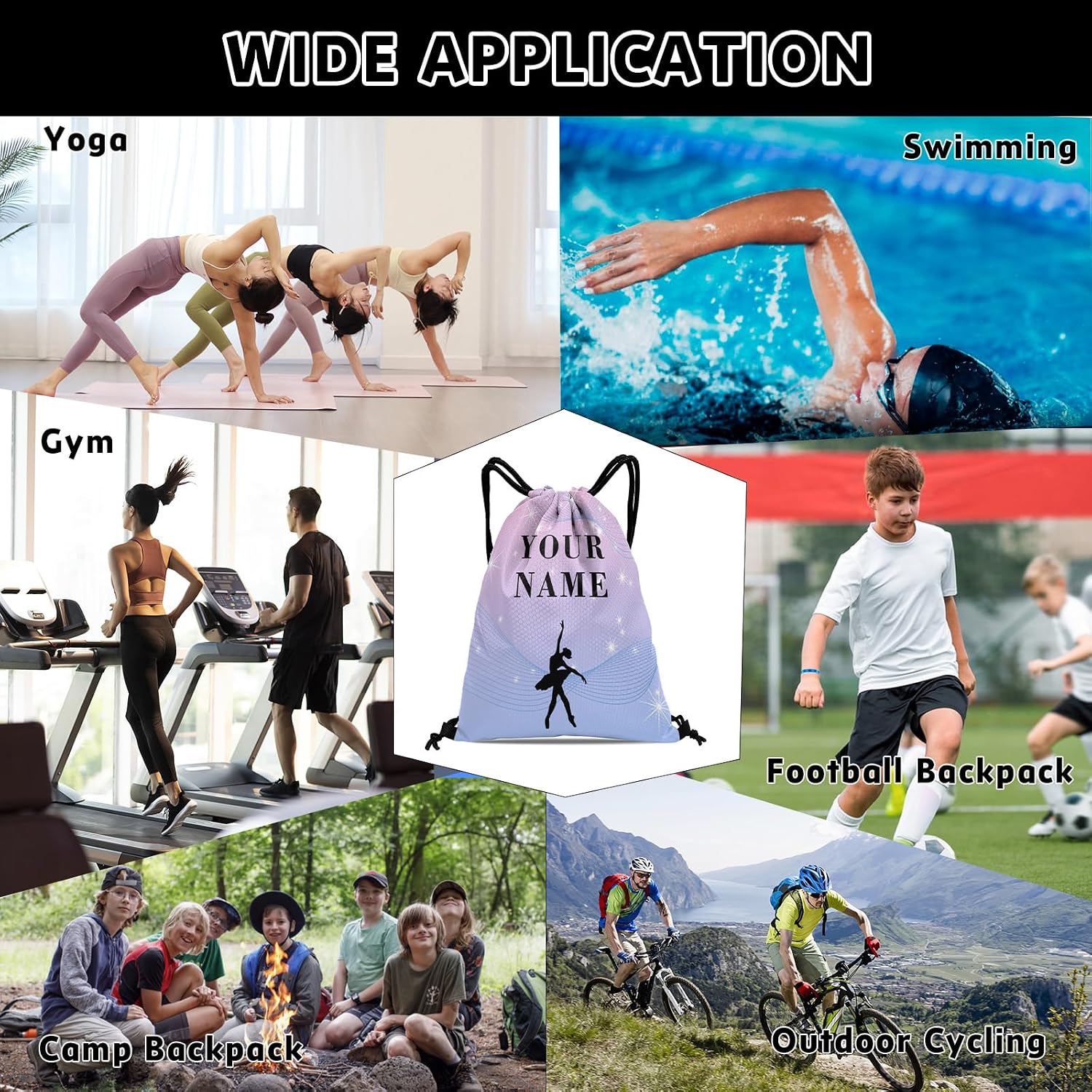 Custom Drawstring Backpack with Name Personalized Bulk Soccer Beach Draw String Bags for Small Business Swim Sport Camping Vacation Travel Gym Men Women-20 PCS