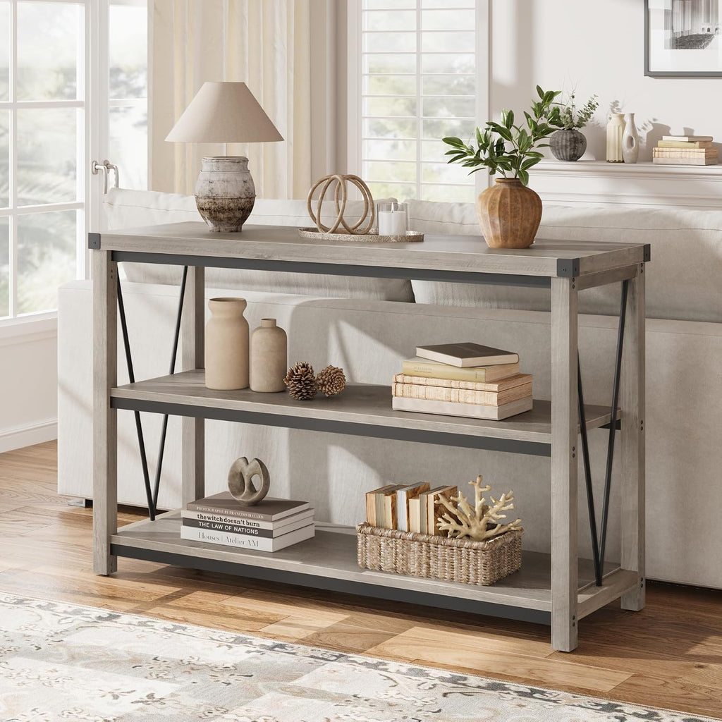 GAOMON Farmhouse Entryway Table,47 Inch Narrow Long Console Table with Storage, 3 Tier Wood Console Table for Living Room, Behind Couch Table, Hallway Table for Foyer, Entryway Furniture-Grey
