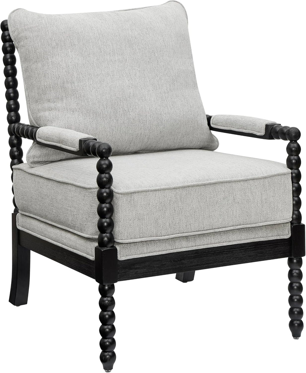 Roundhill Furniture Belvoir Upholstered Spool Accent Chair with Turned Wood Frame, Gray with Black Finish