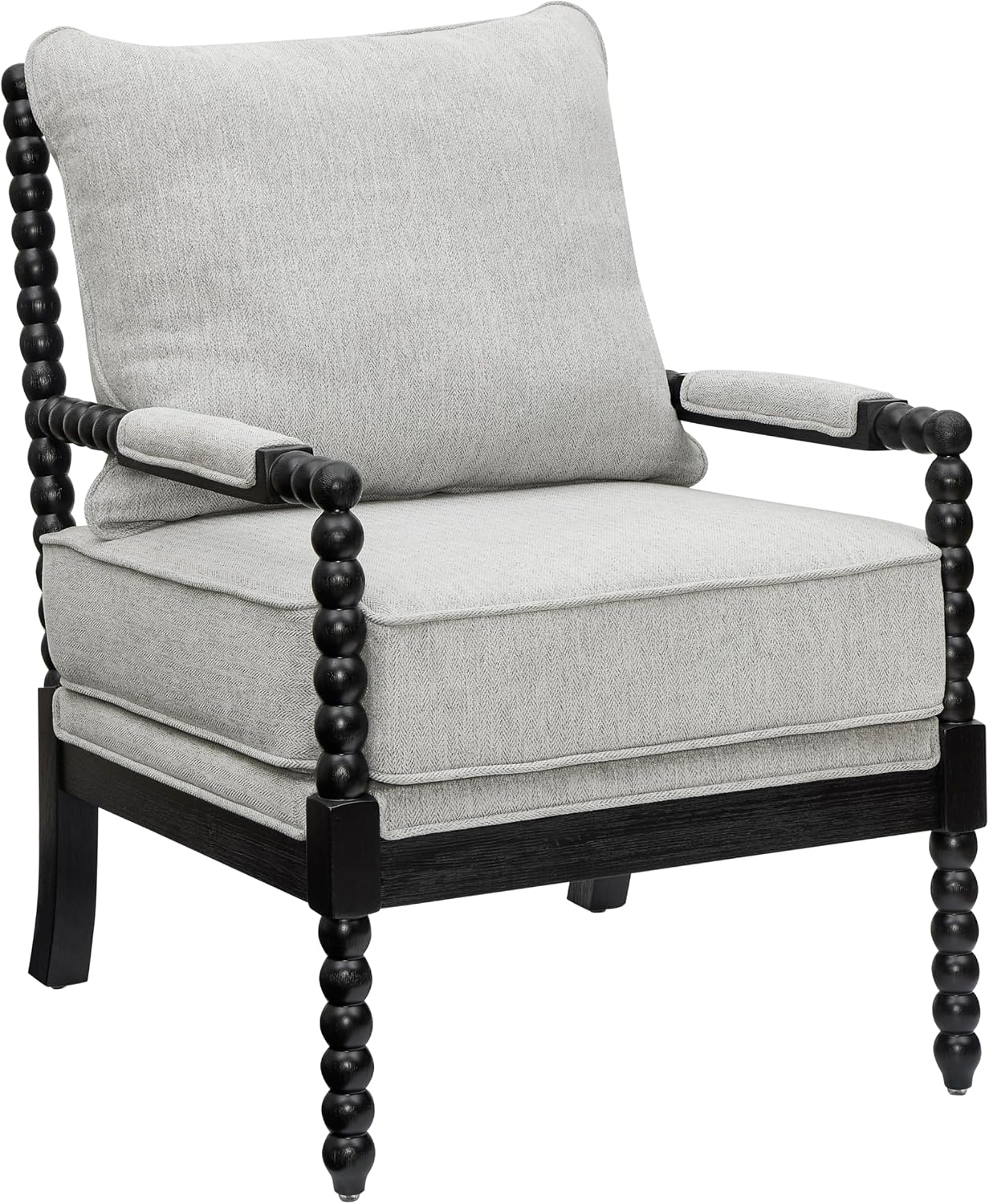 Roundhill Furniture Belvoir Upholstered Spool Accent Chair with Turned Wood Frame, Gray with Black Finish