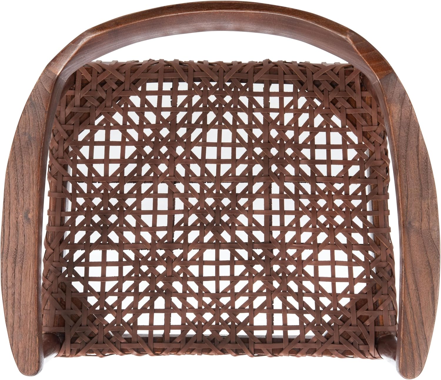 SAFAVIEH Home Collection Munro Walnut Sungkai Wood/Cognac Leather Woven Accent Chair (Fully Assembled)