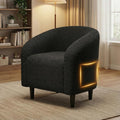 Modern Accent Barrel Chair, Comfy Teddy Fabric Club Armchair with Side Pocket, Easy Assembly Living Room Corner Chair for Bedroom, Office, Reception Space