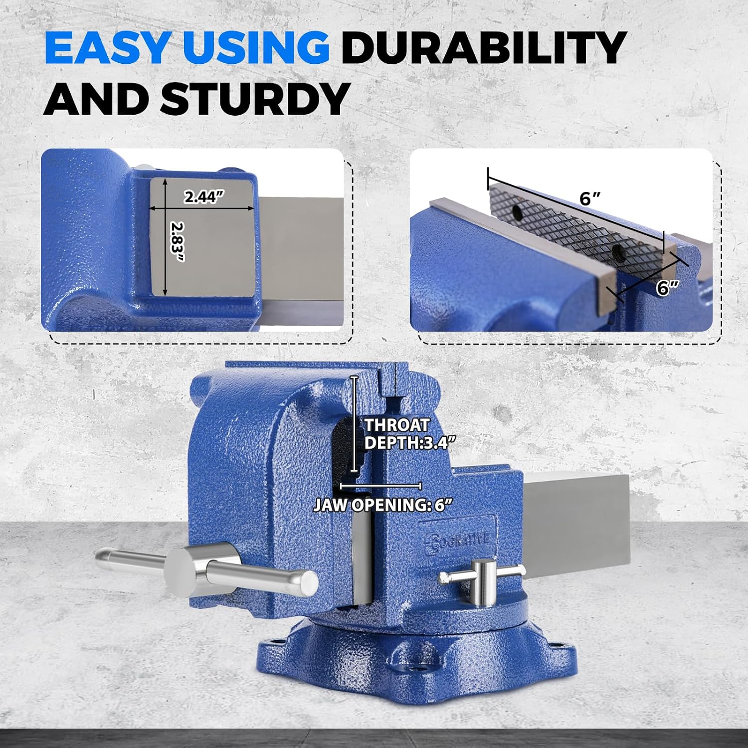 6' Heavy-Duty Bench Vise 13200LBS Stronger Clamping Force Ductile Iron Bench Vise 6 Inch 360° Swivel Bench Vice with Anvil Blue, Include Mini Bench Vice Clamp