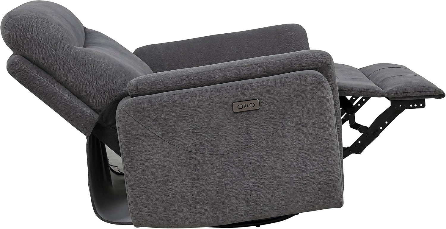 Coaster Home Furnishings - Adler - Upholstered Power Swivel Glider Recliner with Built-in Control Panel, Dual USB Ports, Foam Cushion and Transitional Style - Living Room - Charcoal Grey - 610443P