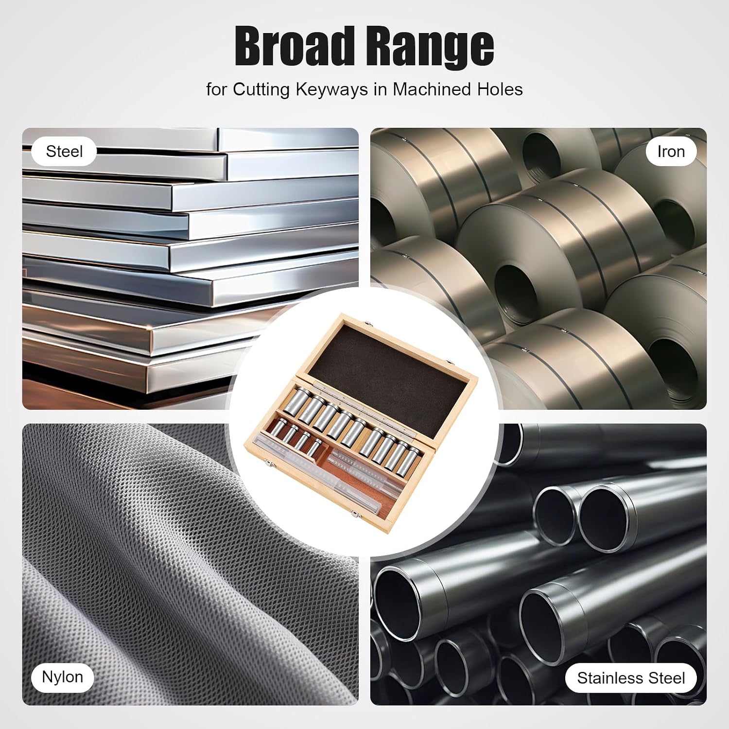Keyway Broach Kit 22PCS Metric Size Broach Sleeve Shim Set with Storage Box, Metric Size 4 PCS Broach & 13 Collared Bushing & 5 Gaskets, Precision Machining and Metalworking Tool Kit 4/5/6/8mm