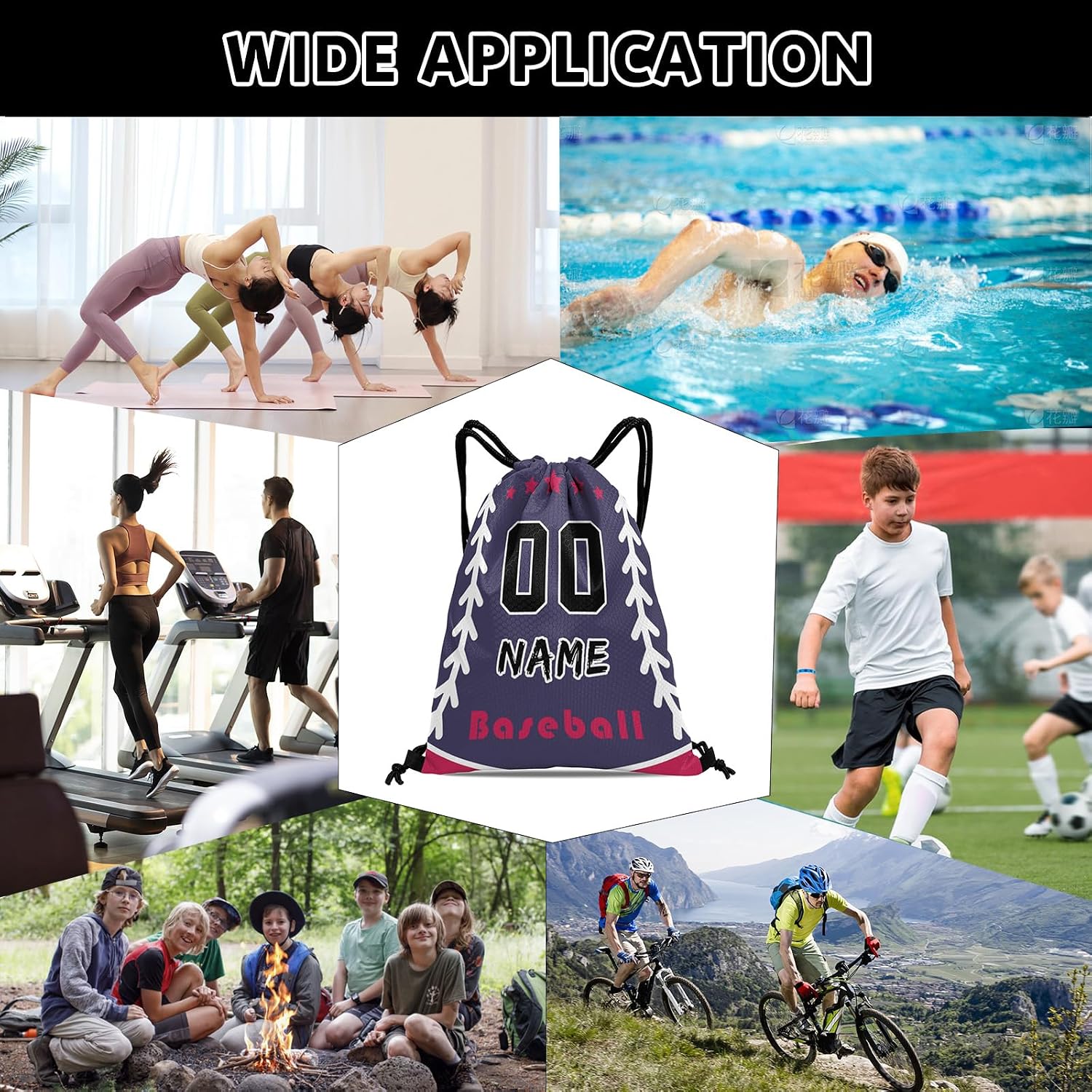 Custom Drawstring Backpack Personalized Football Bulk Beach Draw String Bags with Name Number for Small Business Swim Sport Camping Vacation Travel Gym Men Women-20 PCS