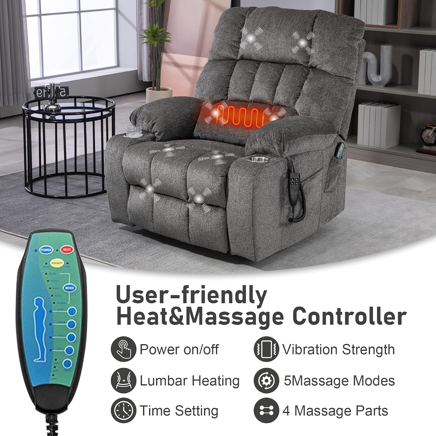 Oversized Power Recliner Chair for Big and Tall 400 LBS, 25.5' Extra Wide Electric Lift Chair with Heat and Massage, Dual Motor 180° Lay Flat Recliner Living Room Sofa, Chenille Big Lift Chair