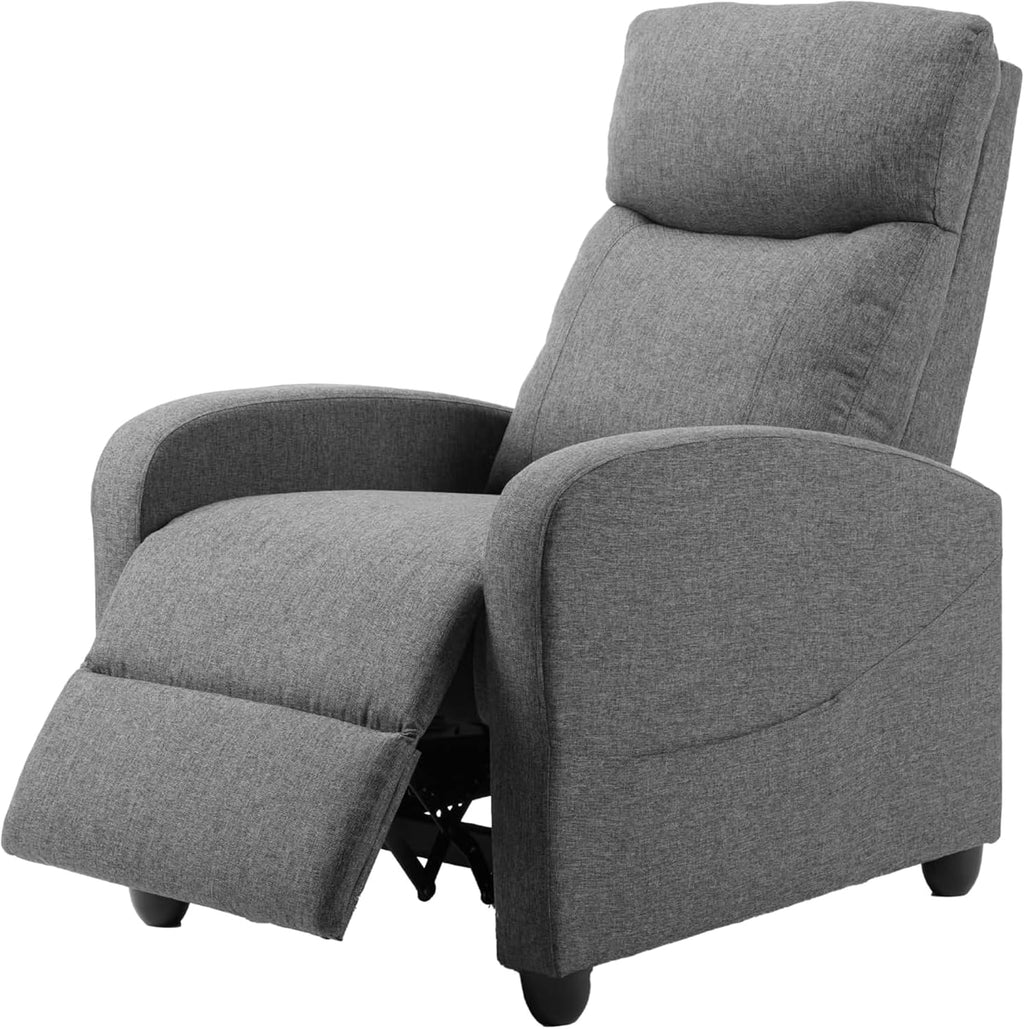 HealSmart Adjustable Push Back Recliner Chair, Soft Fabric Lounge Sofa for Reading & Relaxing, Perfect Home Theater Chair for Living Room & Bedroom, Grey
