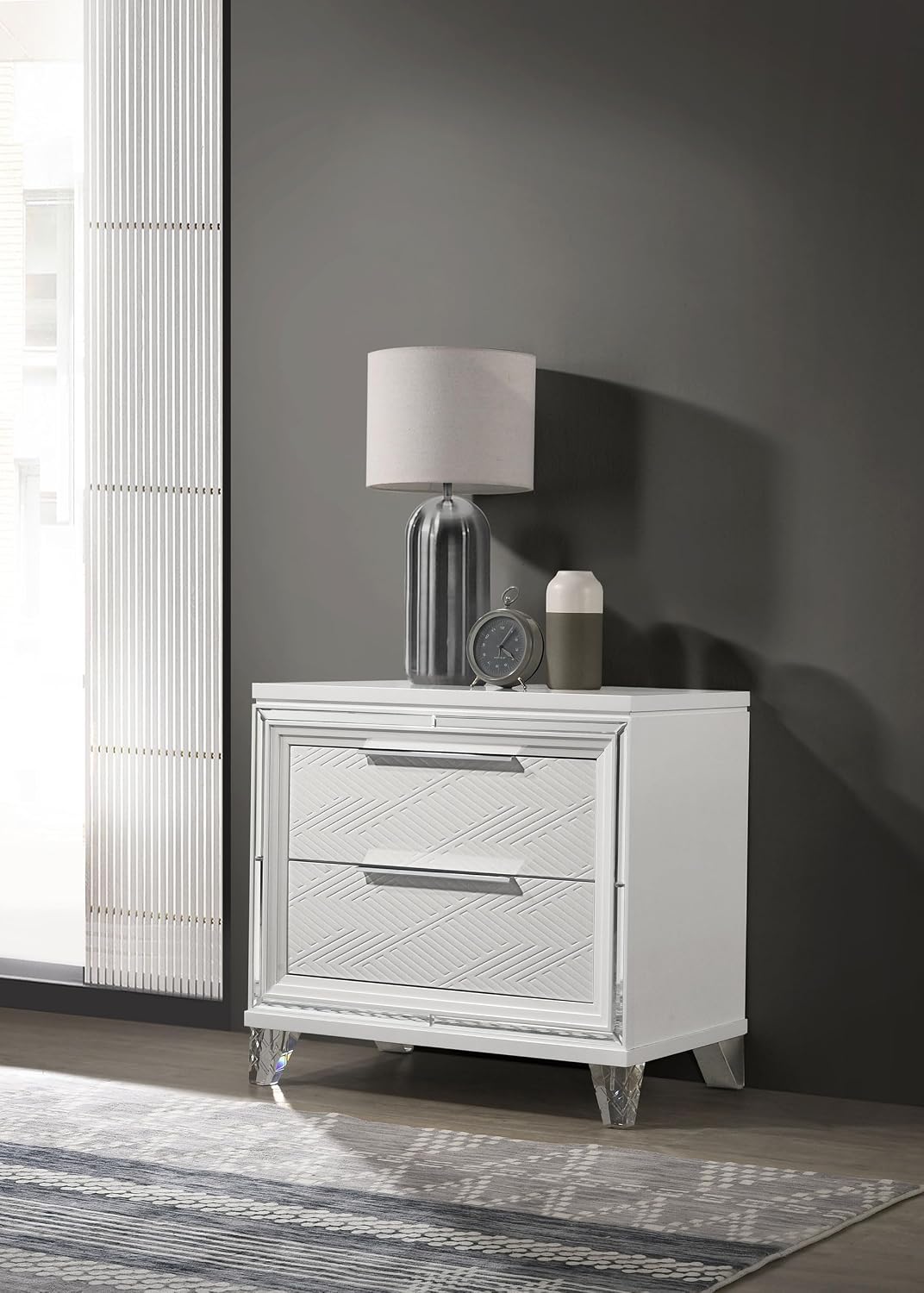 Coaster Home Furnishings Marmore Contemporary Wood 2-Drawer Bedroom Nightstand Bedside Table Organizer Unit White 224962