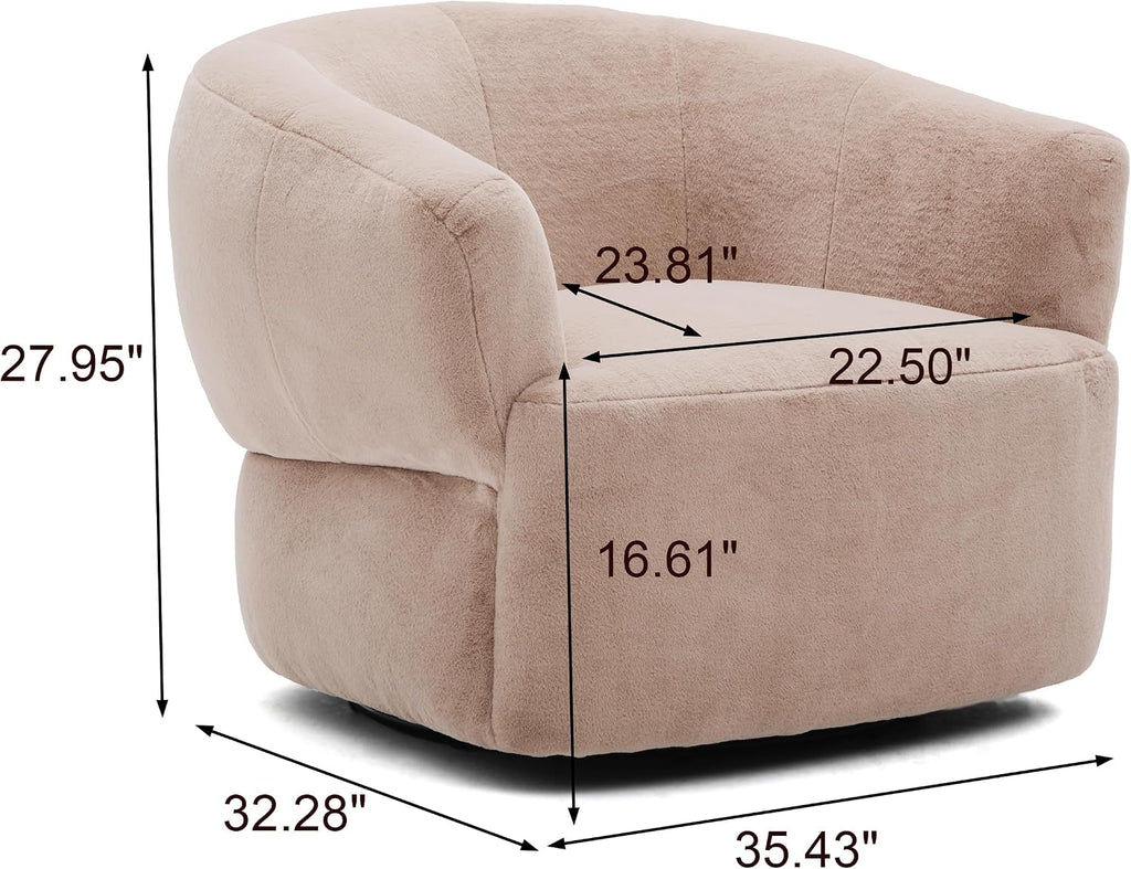 Christopher Knight Home Manie Plush Fabric 360° Swivel Accent Chair, Solid Wood Living Room Swivel Barrel Chair, Rotating Single Lounge Sofa, Comfy Reading Armchair, Beige/Camel