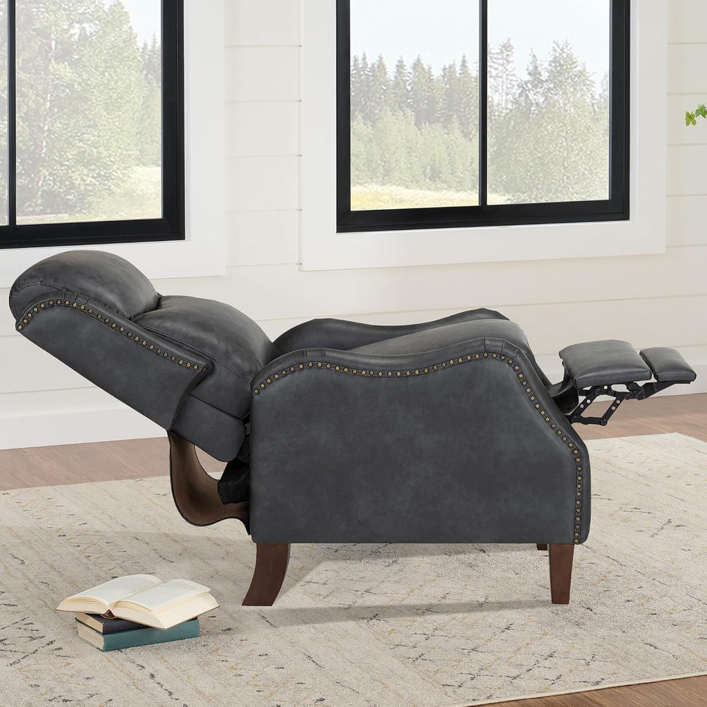 KISLOT Leather Pushback Recliner Faux Armchair with Rivet Decoration Single Sofa Accent Chair for Living Room Bedroom