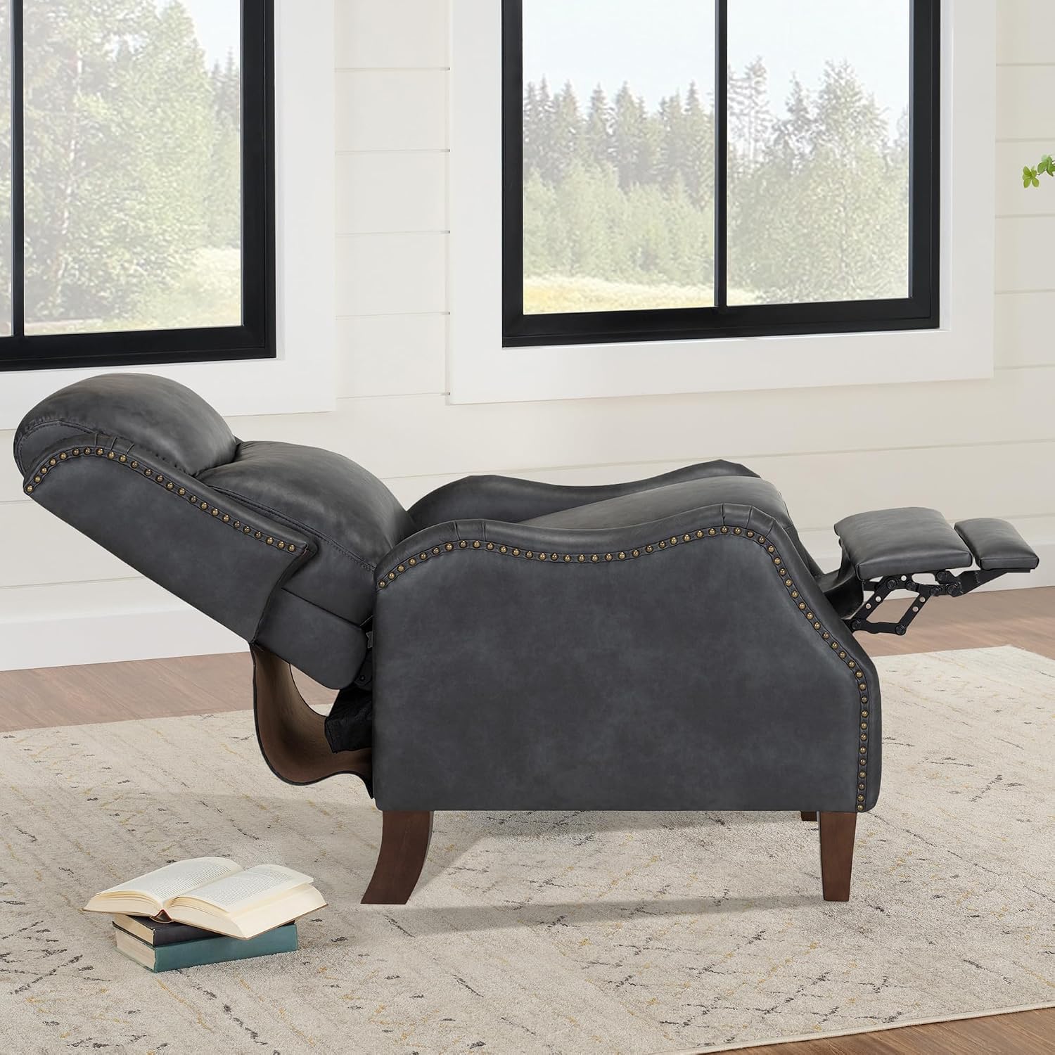 KISLOT Leather Pushback Recliner Faux Armchair with Rivet Decoration Single Sofa Accent Chair for Living Room Bedroom