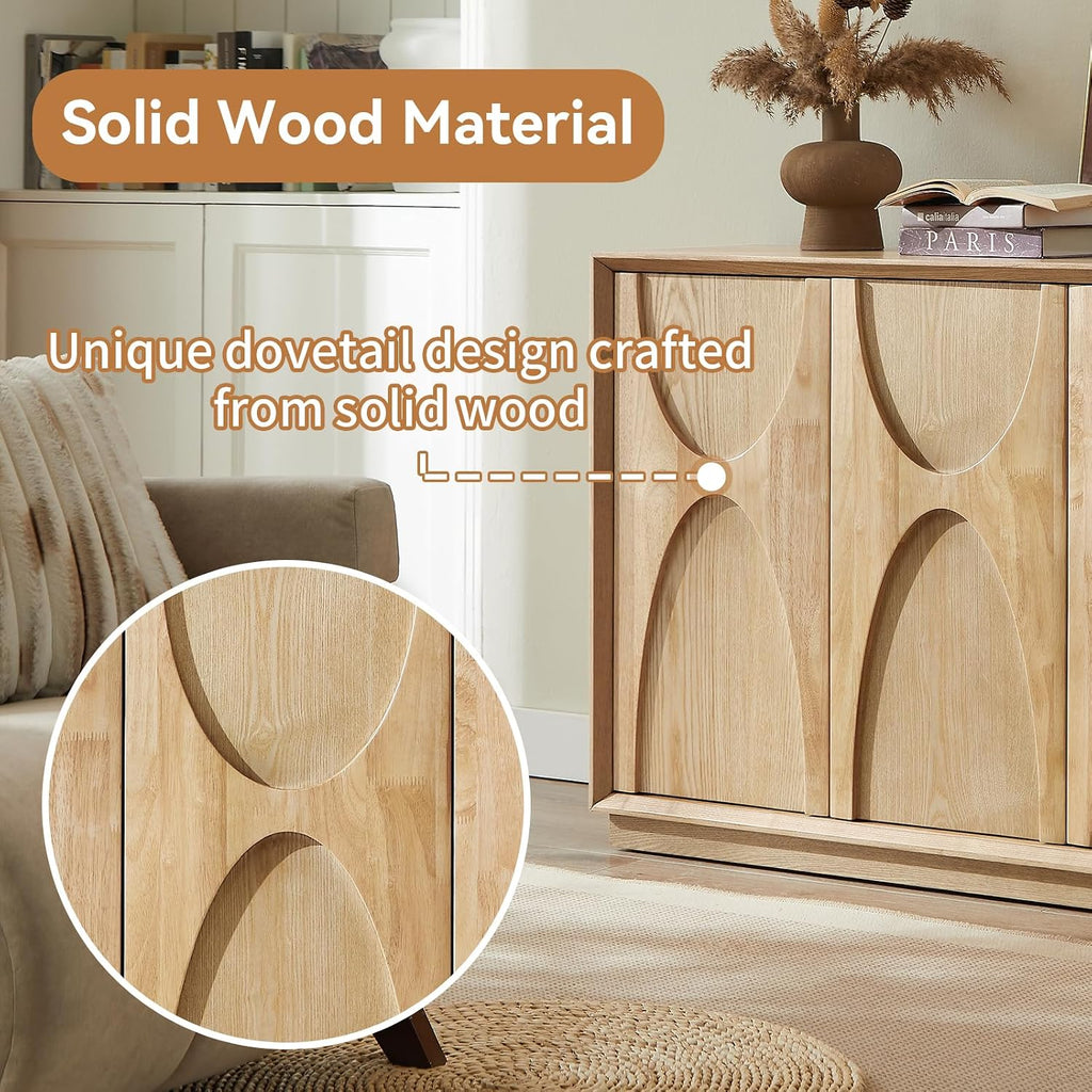 LKTART 59' Sideboard Buffet Cabinet Retro Accent Storage Cabinet with Magnetic Door Latches Adjustable Shelf for Living Room Kitchen(Natural Oak)