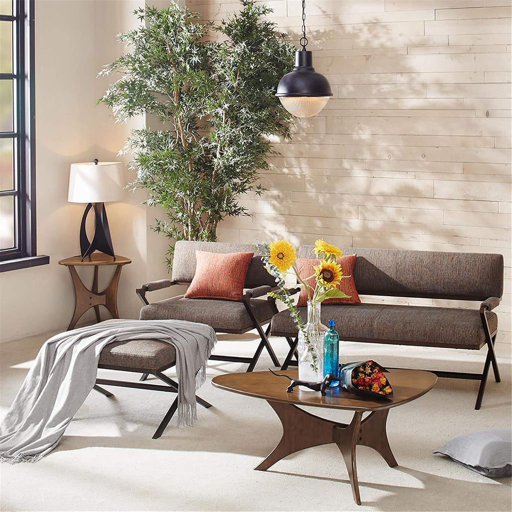 INK+IVY Blaze Triangle Wood Coffee Table Plywood with Wood Veneer Legs, Mid-Century Modern, Easy Assembly, Accent Furniture For Living Room, Minimalist Décor, Brown